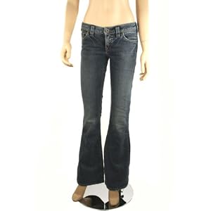1921 Jeans Flare Leg Medium Wash Flap Pocket Denim Flare jeans medium indigo denim LS031-AIME by Ladies' Low Rise Jeans
