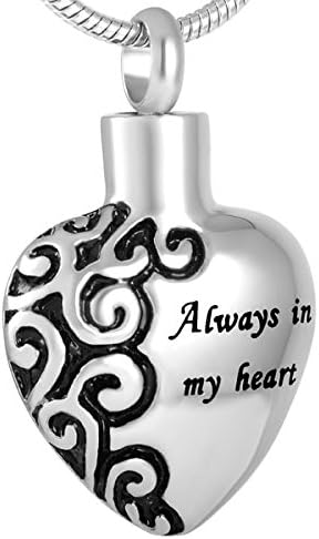 Always In My Heart Cremation Ashes Necklace Heart Pendant Memorial Jewelry By Life Lockets (Silver)