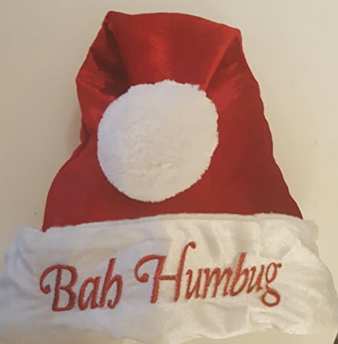 Bah Humbug Red Adult Santa Hat Pom Pom 17 inches
