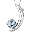 Crescent Moon Design 1.00 carats Round Checkerboard Cut Sterling Silver Rhodium Finish Aquamarine Pendant