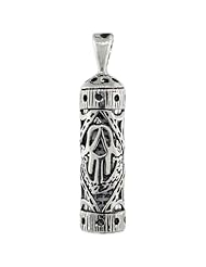 Sterling Silver Mezuzah Pendant w/ Hamsa Cut Out, 1 1/16 in. (27mm) tall