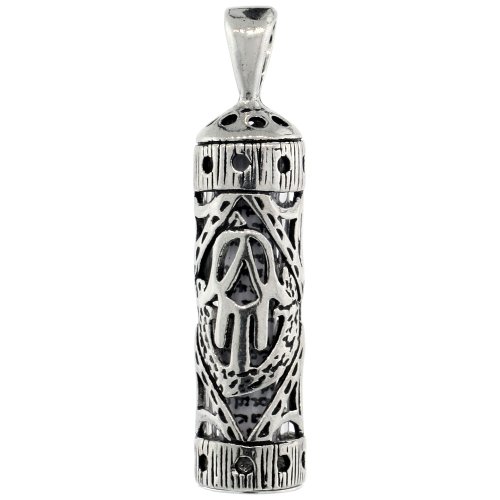 Sterling Silver Mezuzah Pendant with Hamsa Cut Out, 1 1/16 inch Sterling Silver Mezuzah Pendant with Hamsa Cut Out, 1 1/16 inch