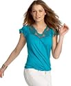 Soprano Cutout Crochet-Trim Flutter-Sleeve Knit Top