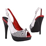 Damen Schuhe, PUMPS, HIGH HEELS PLATEAU SANDALETTEN, 762, Synthetik in hochwertiger Lack Leder Optik und Textil