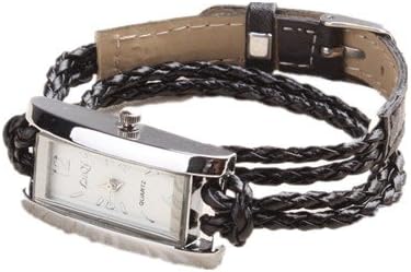 Oulm Women's Quartz Watch Long Rope Bracelet Watch (Square Shaped Black)
