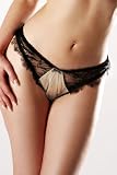 Di Murini Ivory Silk and Black Lace Thong