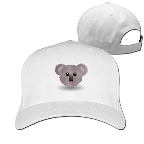 Funny Koala Face Cartoon Unisex Solid Adjustable Baseball Cap White