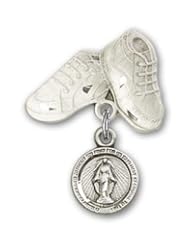 Sterling Silver Baby Badge with Miraculous Charm and Baby Boots Pin