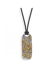 MMA Silver - 17 inch Leather Necklace with Two Tone Flame Pendant