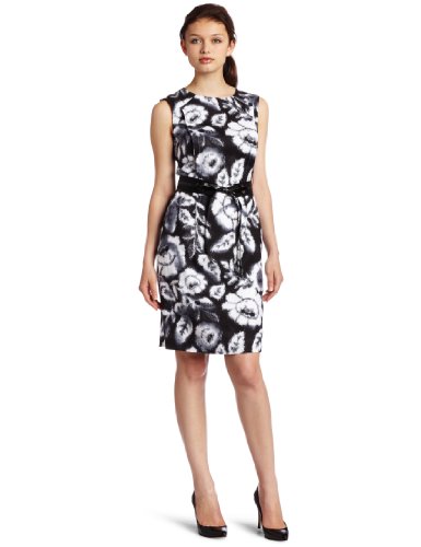Donna Morgan Women's Sleeveless Linen Dress, Black/White, 12