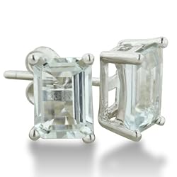 2 1/2ct Emerald Cut Aquamarine Earrings In Sterling Silver