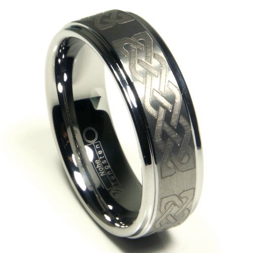 Tungsten Carbide Ring w/ Laser Etched Celtic Knot Design 8mm Size 7-13