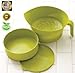 Kitchen Strainer Set Plastic Green 3 Pc Colander Storage Bowl with Handle