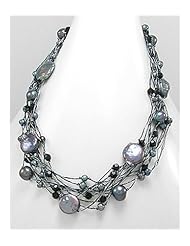 Tahiti (Dyed) Japanese silk cord Mother of Pearl Necklace In Zinc
