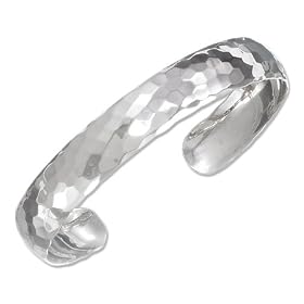 STERLING SILVER 11MM HIGH POLISH HAMMERED CUFF BRACELET
