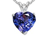 2.02 cttw 14k White Gold AAA Created Tanzanite and Genuine Diamond Heart Pendant in 14k White Gold