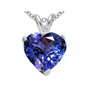 2.02 cttw 14k White Gold AAA Created Tanzanite and Genuine Diamond Heart... by 