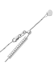 14K White Gold 0.9mm Box Link Length Adjustable Chain Necklace with Lobster Claw Clasp - 20" Inches
