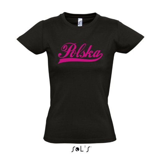 Damen T-Shirt – Polen Oldschool Polska LÄNDERSHIRT EM / WM FAN Trikot S-XXL , Deep black – pink , XXL