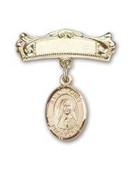 14K Gold Baby Badge with St. Louise de Marillac Charm and Arched Polished Badge Pin