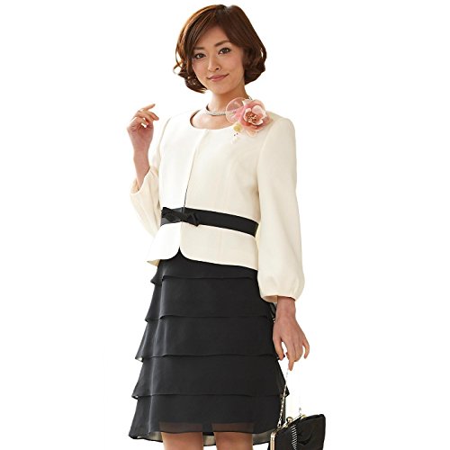 【B-GALLERY】ノーカラー&ウエストリボンジャケットとティアードワンピのアンサンブル(130211177) [カラーフォーマル スーツ ママ 七五三 入学式 入園式 卒業式 卒園式 マザー セレモニー 結婚式 お呼ばれ]