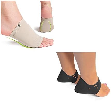 Compression Arch Support with Silicone Pad and Neoprene Heel Support Bundle - 2 Pairs (Biege/Black)