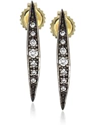 Mizuki Blackened Silver Diamond Curved Icicle Gold Post Earrings