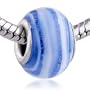 Murano Glass Bead White And Blue Stripe Fit Pandora Bead Charm Bracelet