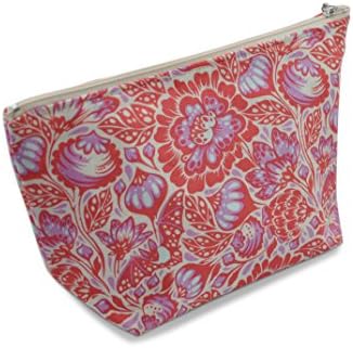 Dana Herbert Designer Travel Cosmetic Tolietries Bag, Size Large 6x10 inch Cotton with Plastic Liner, Handmade in USA, Red Bats in the Belfry Pattern