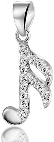 Everbling Clear Micropave Musical Note Pendant Cubic Zirconia Rhodium Plated 925 Sterling Silver with 18" Silver Chain Necklace