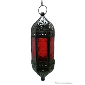 13 Metal Ruby Red Glass Hanging Moroccan Lantern Lamp by 