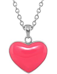Lauren G Adams Girls Rhodium Heart Pendant Necklace with Pink Enamel