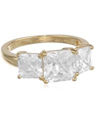 18k Yellow Gold Plated Sterling Silver Princess Cut Diamond Simulant Yesterday, Today, Tomorrow 3-Stone Ring, (5.01 cttw), Size 6