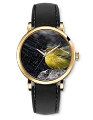SPRAWL Aanalog Fashion Series Gold Ladies Watches of Genuine Black Leather Strap,Unique Wrist Watch for Women Girls Designed with Yellow bird in the snow