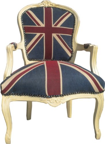 Barock Salon Stuhl Union Jack Design / Creme