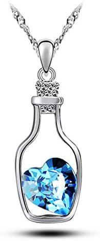 Women's drift bottle crystal necklace sweet love (Lake blue)