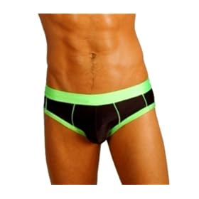 MENS HOT BODY BLACK / LIME CONTRAST BIKINI SWIMSUIT GARY MAJDELL SPORT