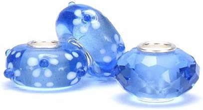 (Set of 3) Roxy Jewels Blue Murano Glass and Faceted Crystal Bead Charms, Mixed Set - Sterling Silver Core Fits Pandora Compatible Charm Bracelets