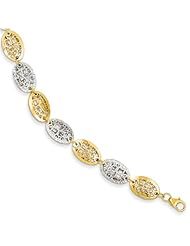 14K Two-tone Polished & Diamond Cut Oval Shape Bracelet Length 7"