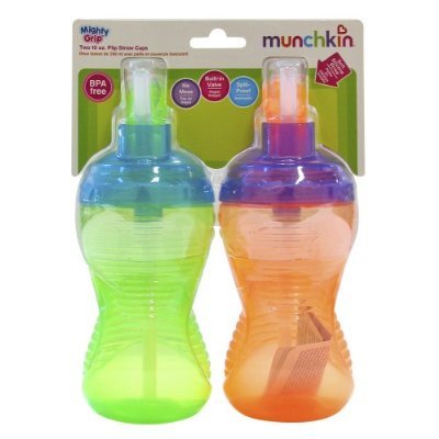 Munchkin Mighty Grip Flip Straw Cups 2-Pack, 10- Ounce (Colors Vary)