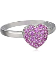Sterling Silver and Created Pink Sapphire Cluster Heart Ring