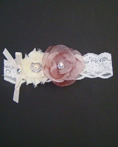 Ella: Garter with Ivory and Shimmery Mauve Flowers 201-F19a