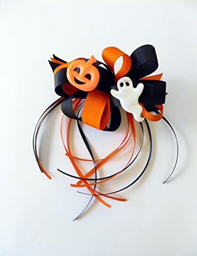 Girls Halloween Ghost Barette Hairbow - Orange - One Size Hair Bow