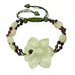 Natural Grade A Jadeite Jade Hand Carved Orchid Flower and Garnet Beads Adjustable Cord Bracelet