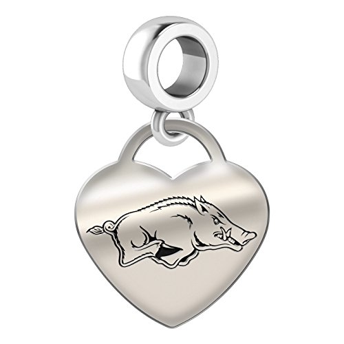 Arkansas Razorbacks Heart Dangle Charm Fits All European Style Bead Charm Bracelets