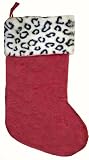 16" Luxurious Red Plush Christmas Stocking With Faux Cheetah Fur Trim