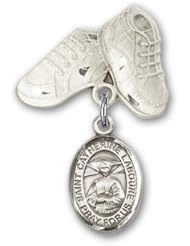 Sterling Silver Baby Badge with St. Catherine Laboure Charm and Baby Boots Pin