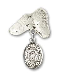 Sterling Silver Baby Badge with St. Catherine Laboure Charm and Baby Boots Pin