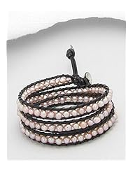 Plum (Natural) Leather Fresh Water Pearl Bracelet In White Base