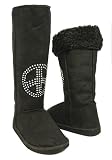 Peace Sign! Black Winter Sheepskin Boots Fleece Vegan